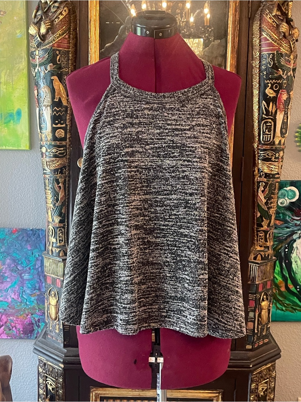 TeenBell Marled Knit Halter Tank Top - Black & White